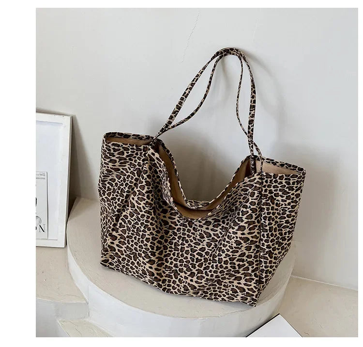 Leopard Motif Canvas Statement Tote