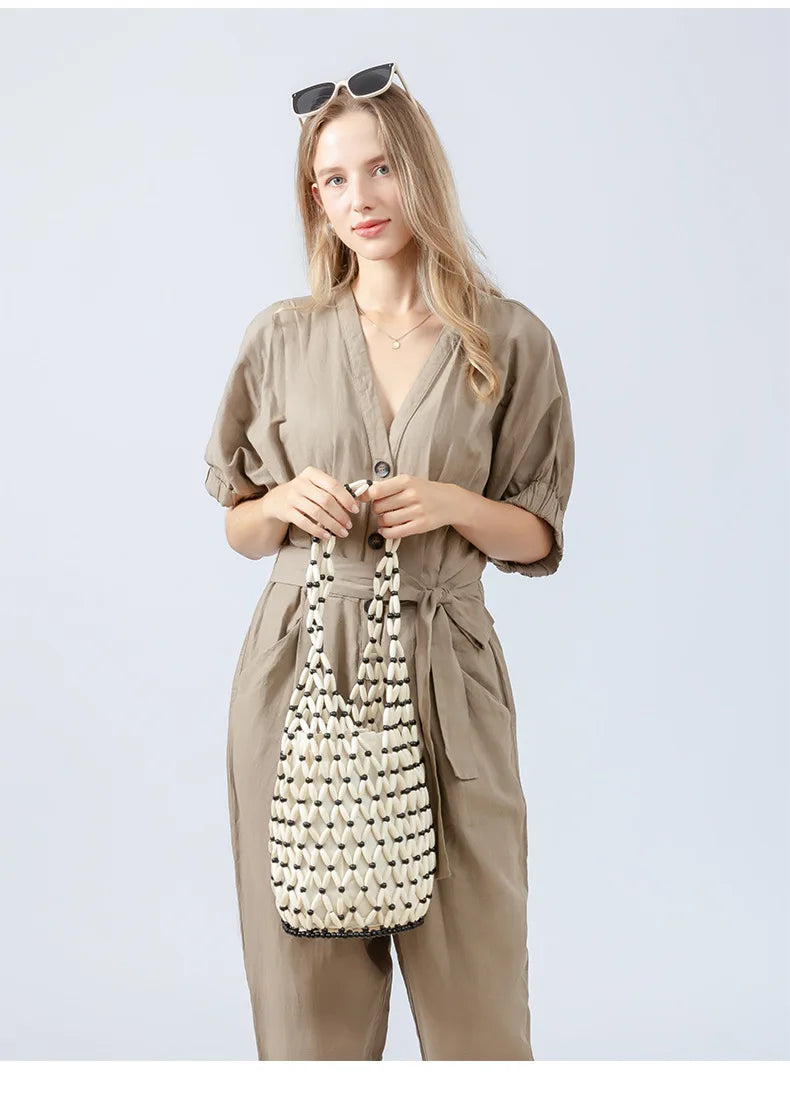 Hand-Beaded Exquisite Wooden Tote