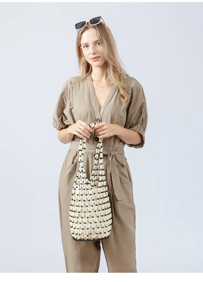 Hand-Beaded Exquisite Wooden Tote