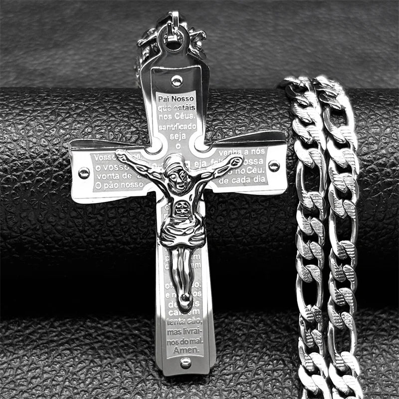 Gilded Bible Prayer Crucifix Necklace