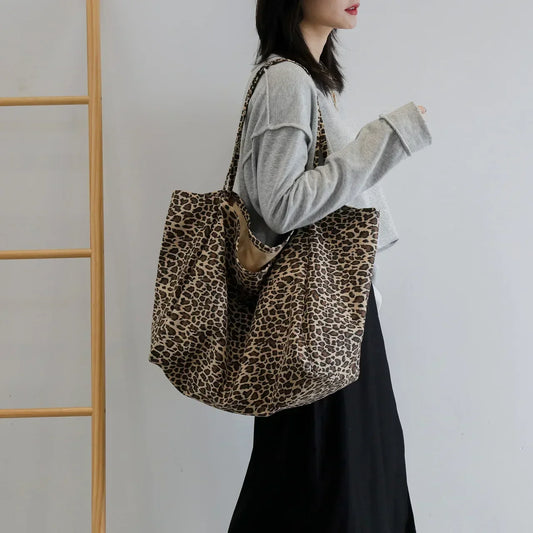 Leopard Motif Canvas Statement Tote