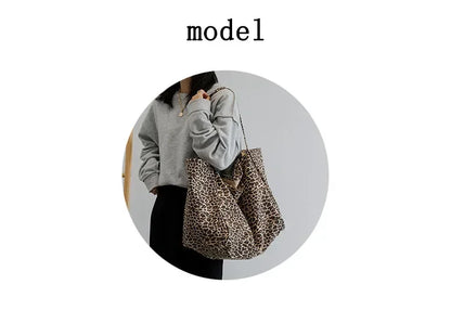 Leopard Motif Canvas Statement Tote