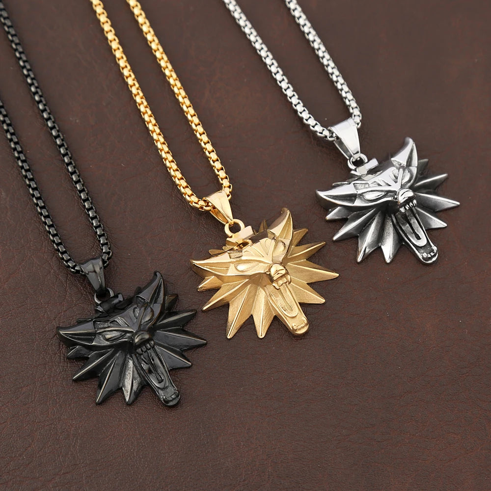 Viking Wolf Head Punk Necklace