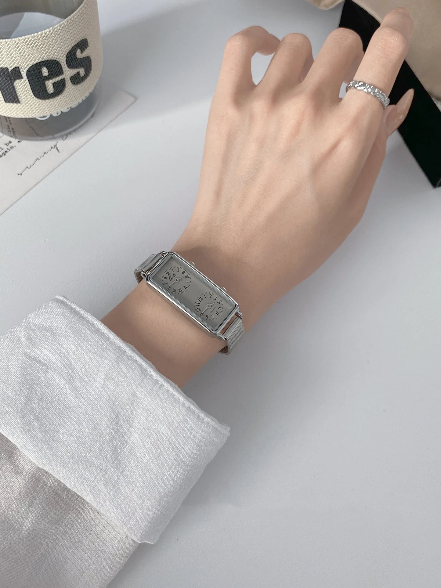 Dual-Movement Retro Square Quartz Watch