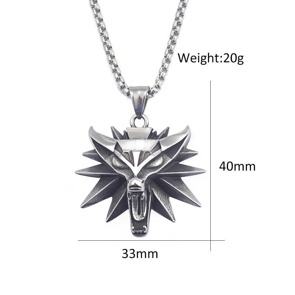 Viking Wolf Head Punk Necklace