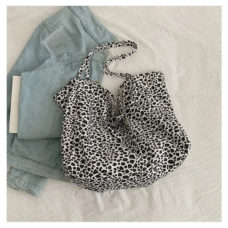 Leopard Motif Canvas Statement Tote