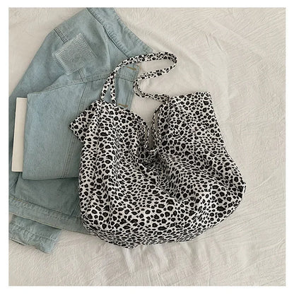 Leopard Motif Canvas Statement Tote