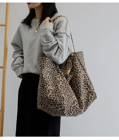 Leopard Motif Canvas Statement Tote