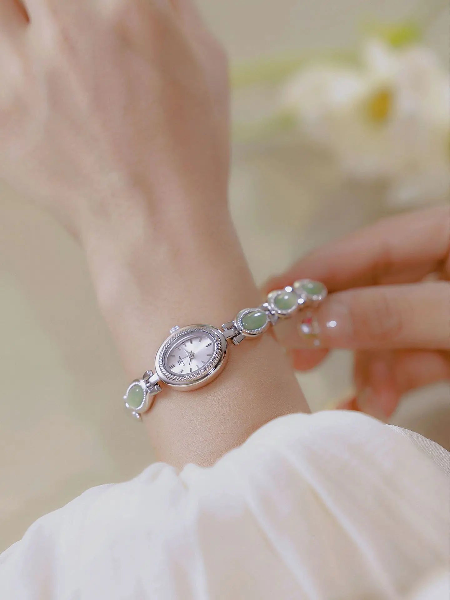 Natural Gemstone Oval Jewelry Watch
