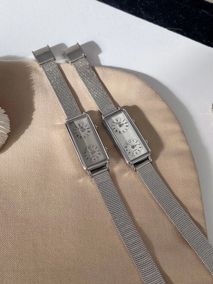 Dual-Movement Retro Square Timepiece