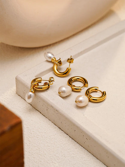 Removable Natural Pearl Hoop Earrings