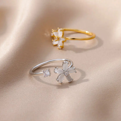 Aesthetic Opal Flower Stainless Ring