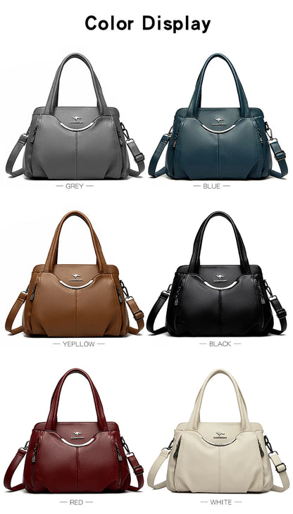 Multi-Pocket Soft Leather Designer Tote
