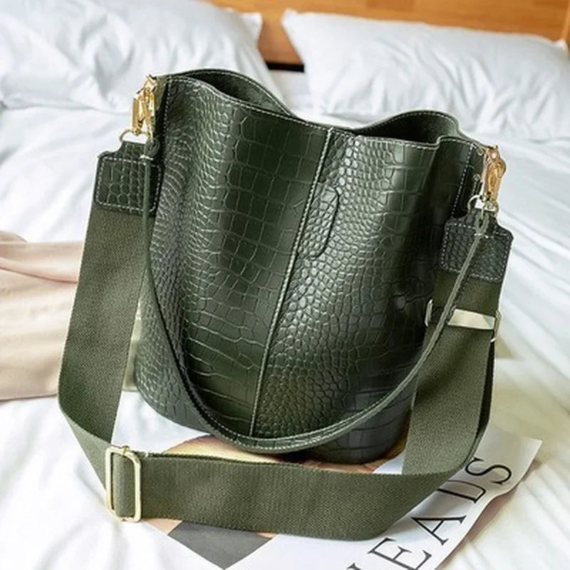 Stone Textured Leather Bucket Bag