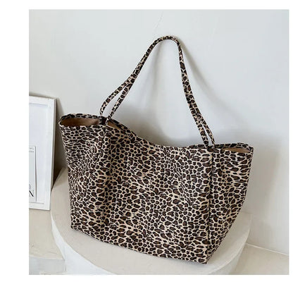 Leopard Motif Canvas Statement Tote