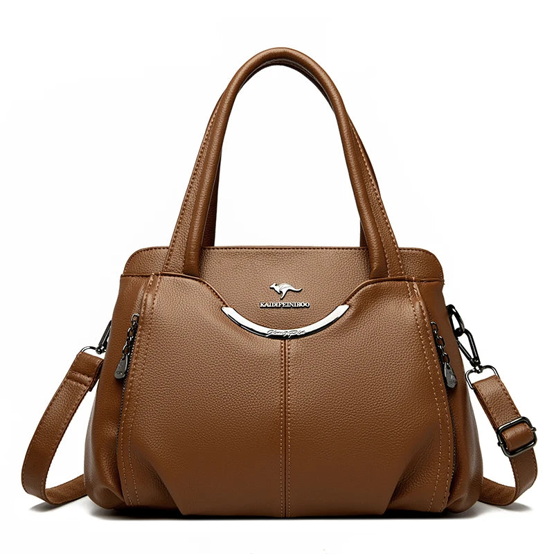 Multi-Pocket Soft Leather Designer Tote