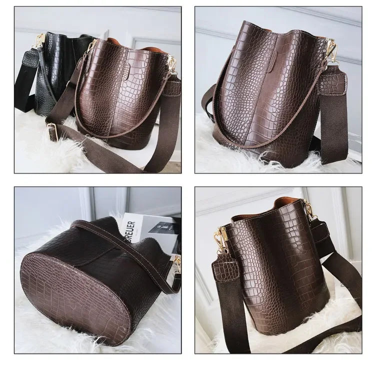 Stone Textured Leather Bucket Bag