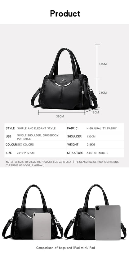 Multi-Pocket Soft Leather Designer Tote