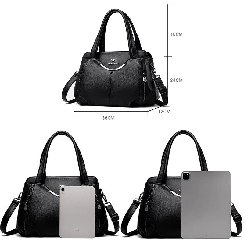 Multi-Pocket Soft Leather Designer Tote