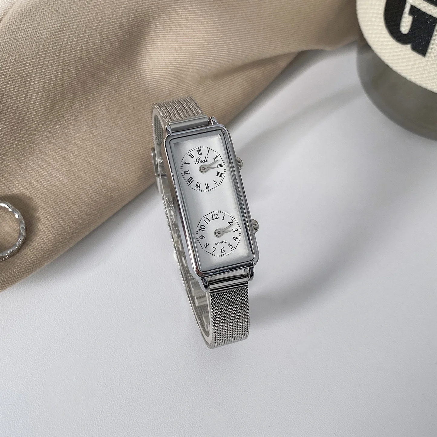 Dual-Movement Retro Square Timepiece
