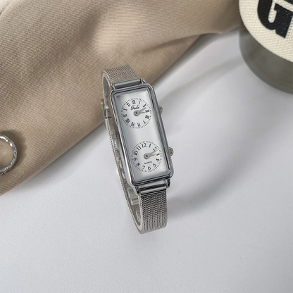 Dual-Movement Retro Square Timepiece