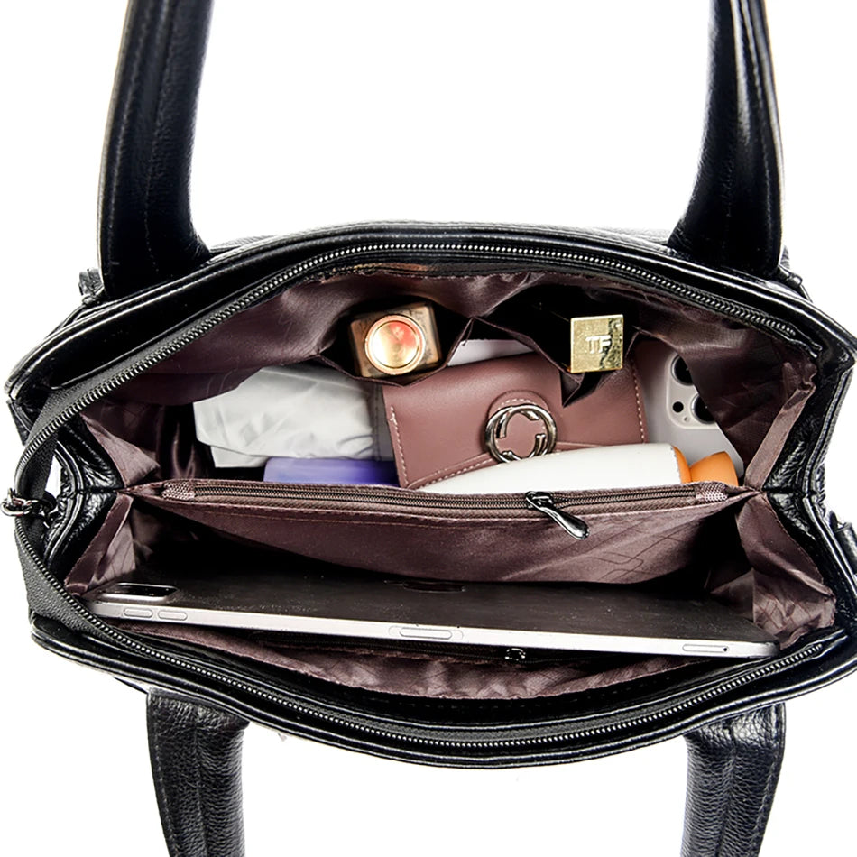 Multi-Pocket Soft Leather Designer Tote