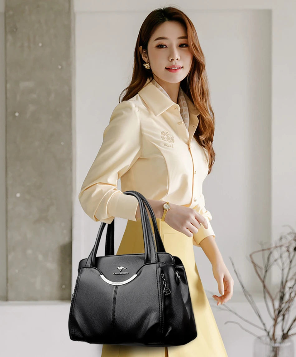 Multi-Pocket Soft Leather Designer Tote