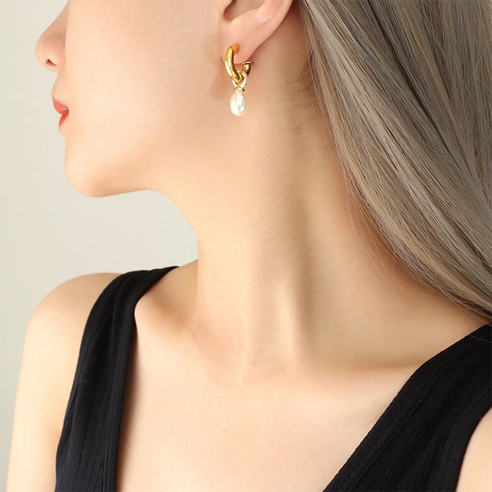 Removable Natural Pearl Hoop Earrings