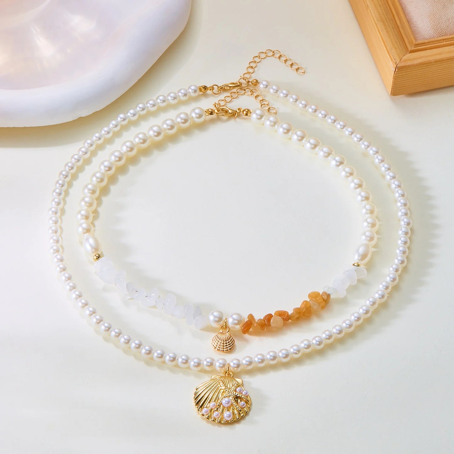 Bohemian Shell Polymer Bead Necklace